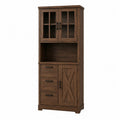 Wooden Sideboard Cabinet with Glass Doors and Storage Drawers