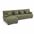 Corduroy Sectional Sofa Set L-Shaped 300cm Light Green