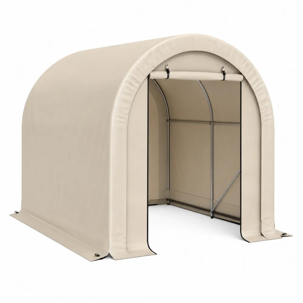 Outdoor Portable Car Shelter Arch Shape Steel Frame PVC Fabric Beige 3m x 3.6m