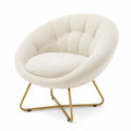 Oval Tufted Chair Boucl茅 Fabric Cream with Steel Frame