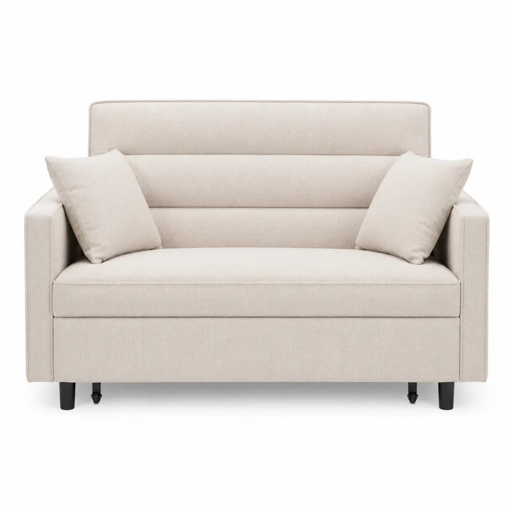 Beige Fabric Loveseat Sofa with Cushions and Solid Wood Frame 140cm