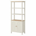 Wooden Bookcase with Shelves and Cabinet in White and Oak Finish
