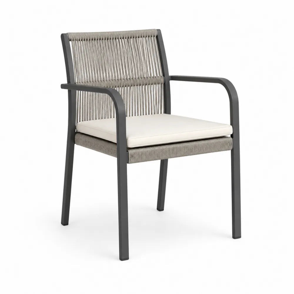 Aluminum and Rope Armchair with Cushion, Gray