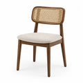 Wooden Dining Chair with Rattan Backrest and Fabric Seat