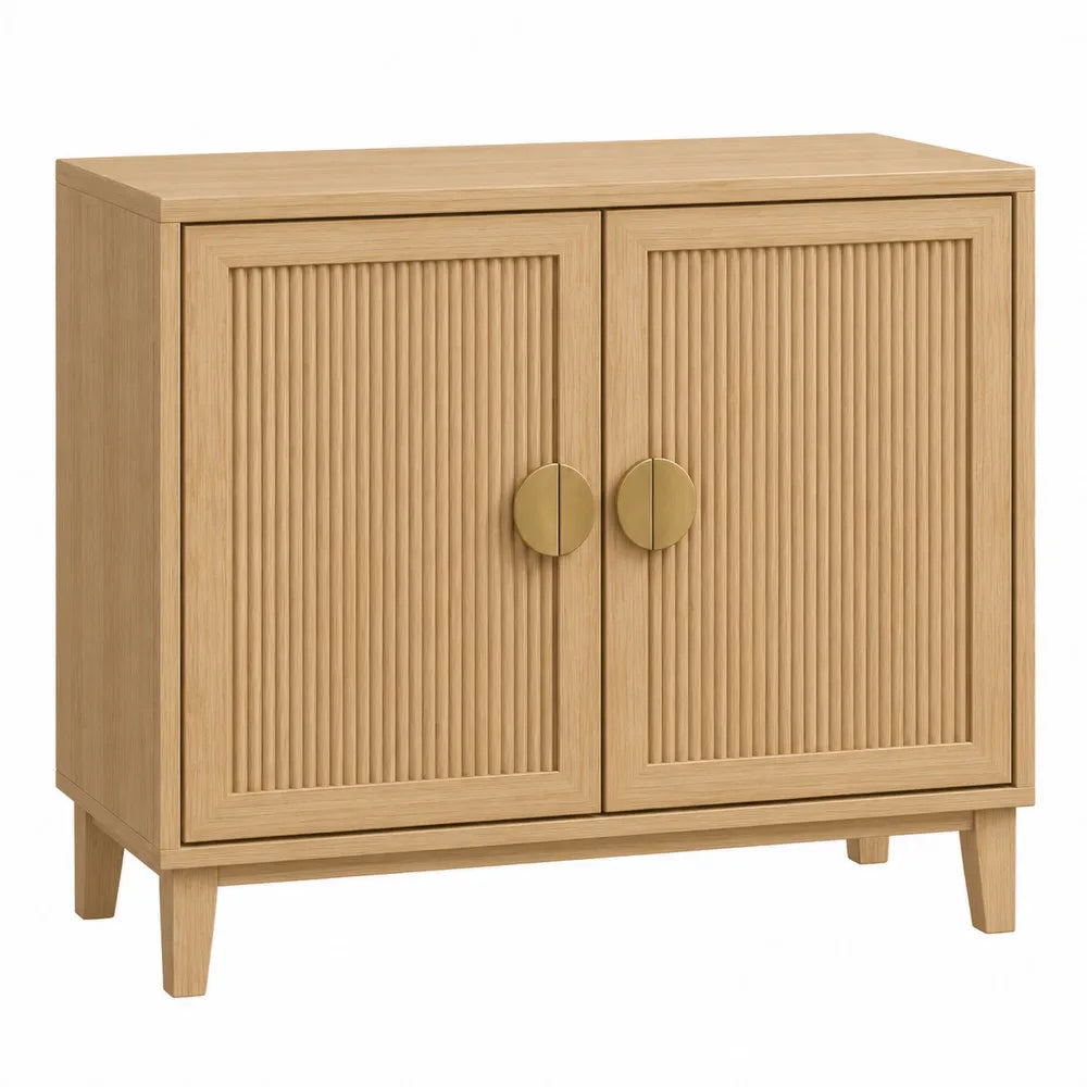 Oak Veneer Sideboard with Grooved Doors, 90cm