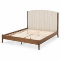 Queen Bed with Walnut Frame and Upholstered Headboard