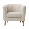 Beige Boucl茅 Barrel Chair with Solid Wood Legs
