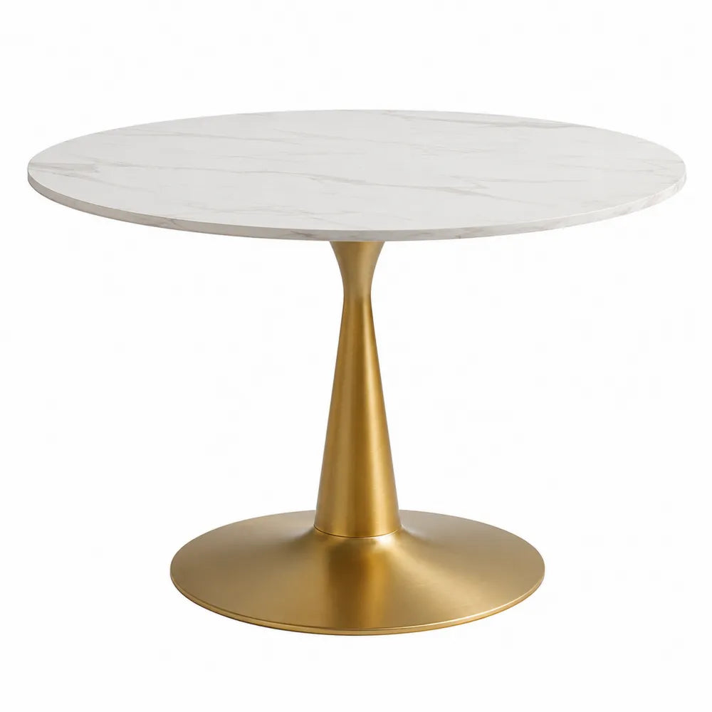 Round Marble Top Dining Table with Metal Base 90cm