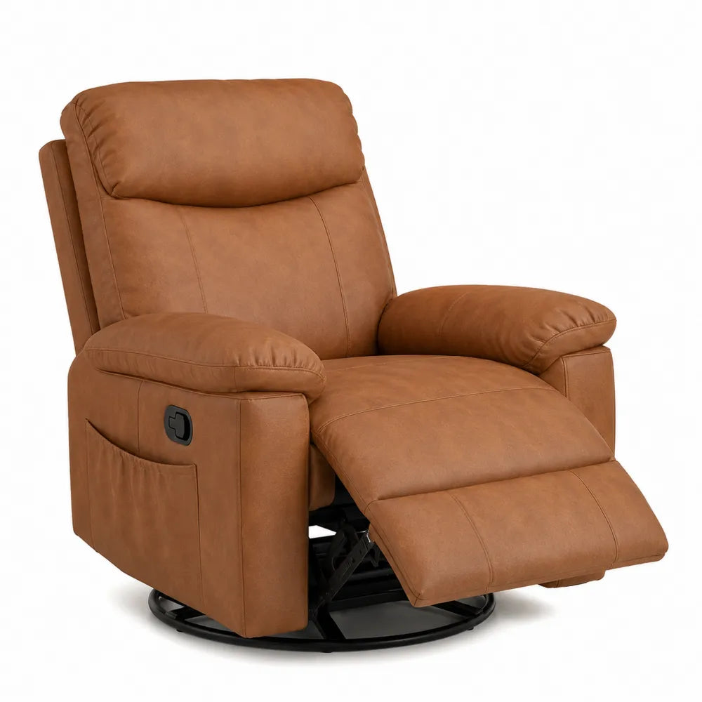 Recliner Chair Faux Leather Brown with Adjustable Swivel