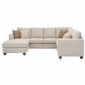 Beige L-Shaped Polyester Fabric Sectional Sofa with Chaise