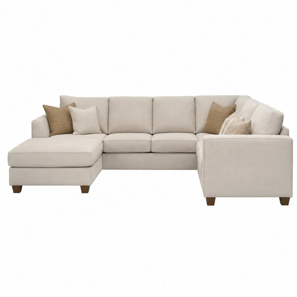 Beige L-Shaped Polyester Fabric Sectional Sofa with Chaise