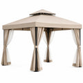 Square Steel Frame Gazebo with Polyester Canopy and Curtains 3m x 3m Beige