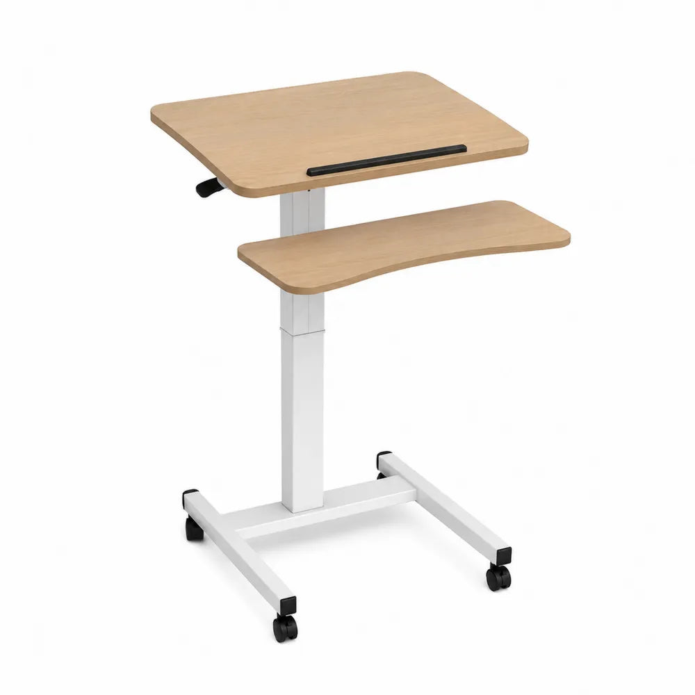 Adjustable Standing Desk Sit Stand Rolling Table Wood Steel