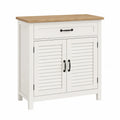 Wood Sideboard Buffet Cabinet with Louvered Doors, White and Light Wood, 80cm x 40cm x 90cm