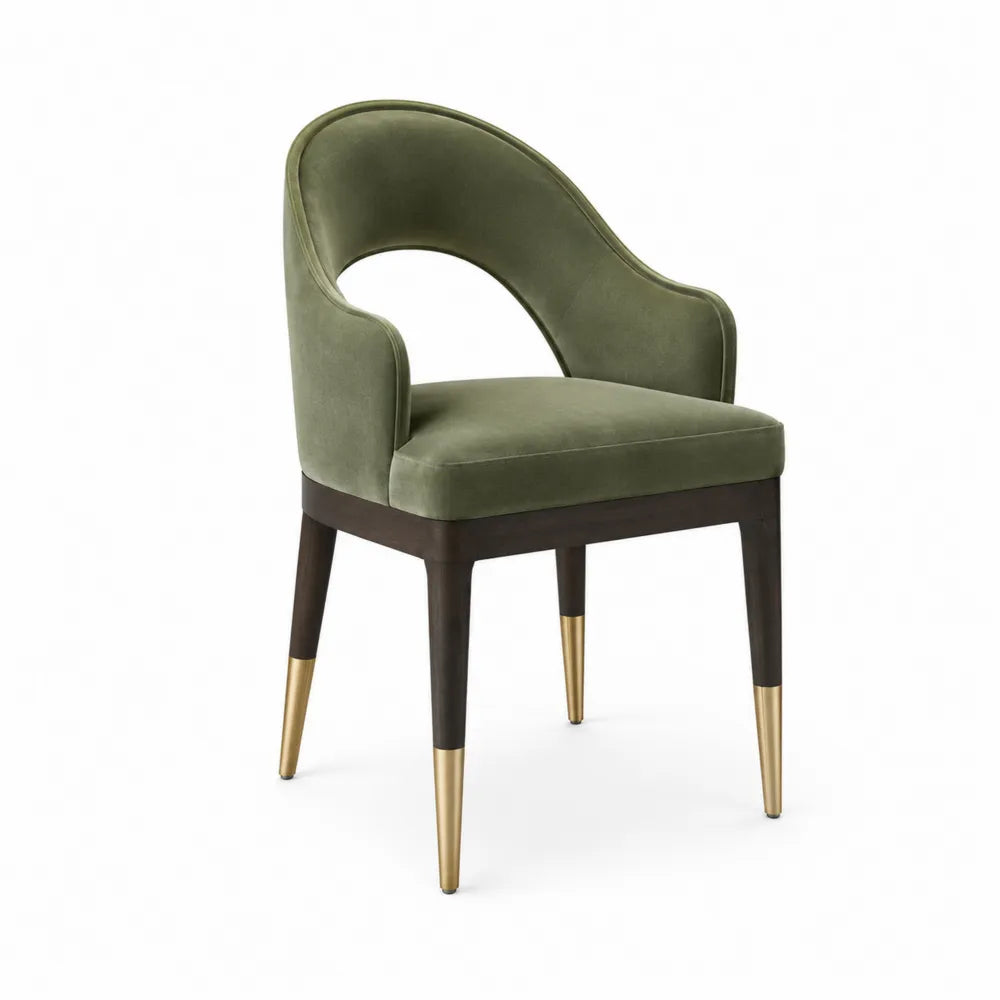 Velvet Upholstered Dining Chair with Solid Wood and Brass Accents Green 78cm High