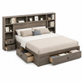 Queen Wood Storage Bed with Headboard Shelves Gray 210cm x 160cm