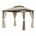 Outdoor Gazebo 10x12 ft Aluminum Frame with Beige Polyester Roof and Curtains