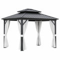 Outdoor Gazebo Steel Frame with Polyester Curtains, Gray, 3 x 3 m
