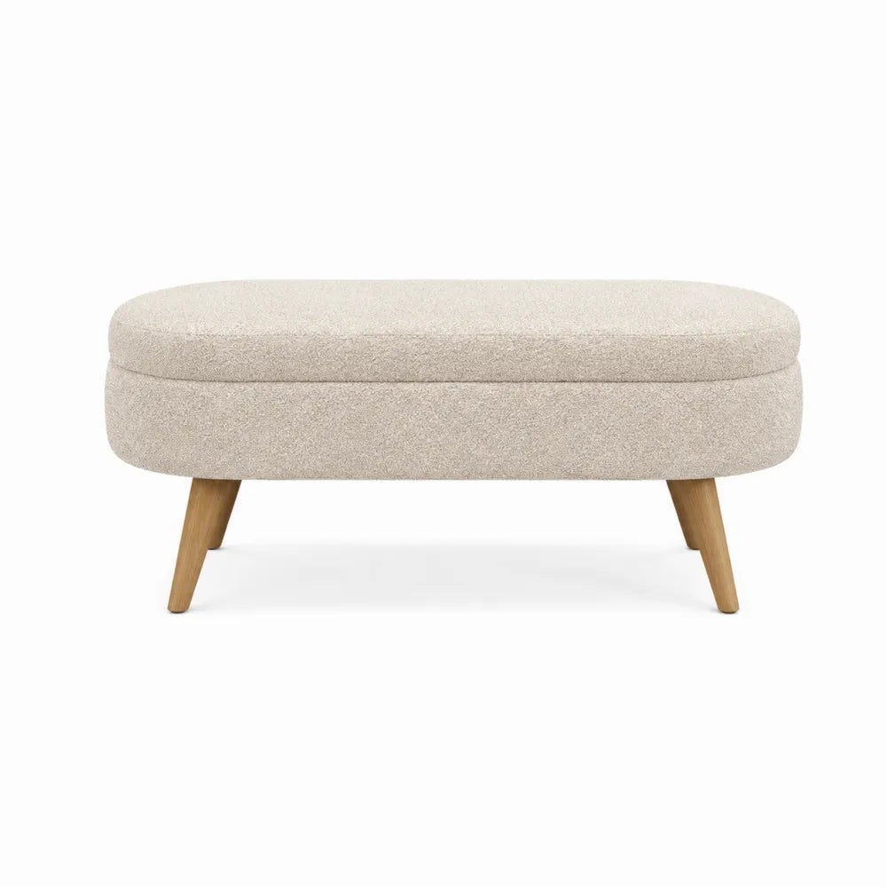 Oval Fabric Bench with Wooden Legs Beige 120x50x45cm