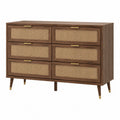 Wooden Dresser with Rattan Fronts 6 Drawers Brown 120x40x80cm