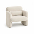 Boucl茅 Fabric Armchair with Curved Design and Cushion in Cream