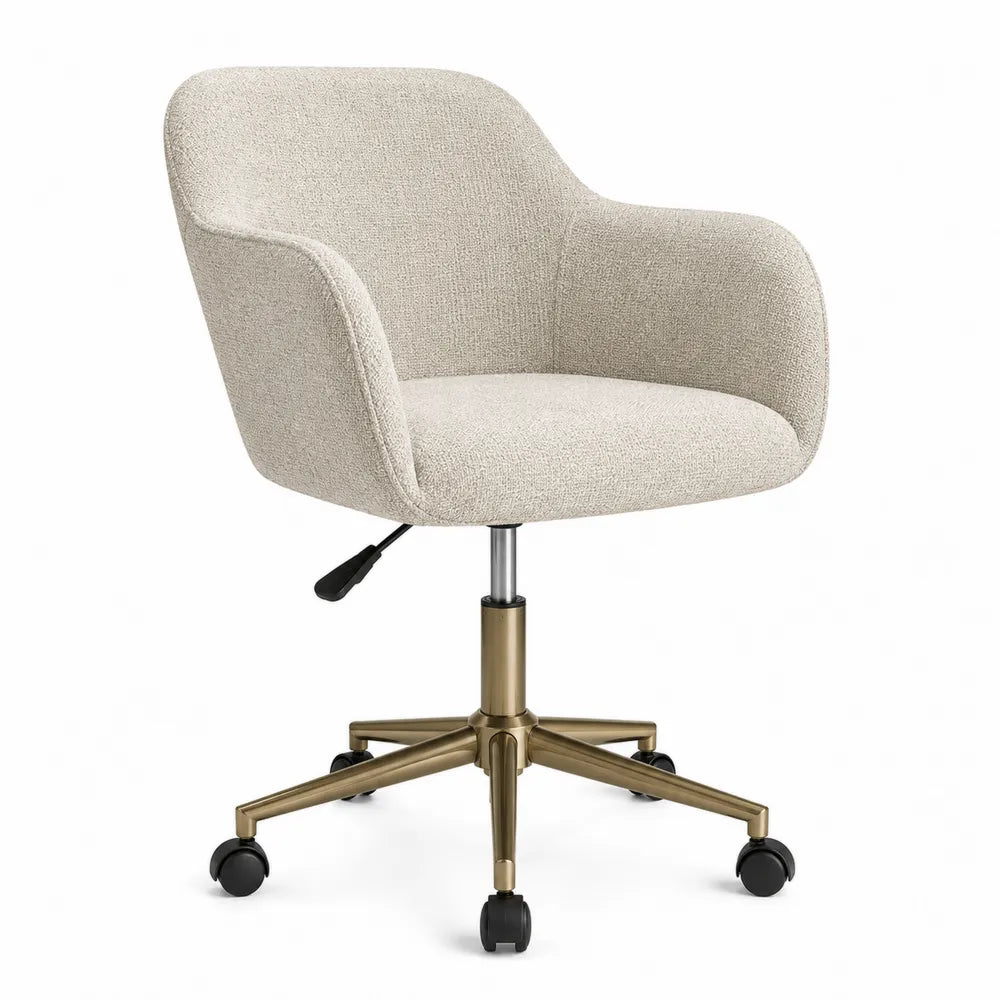 Office Chair Adjustable Swivel Boucle Fabric Beige with Metal Base