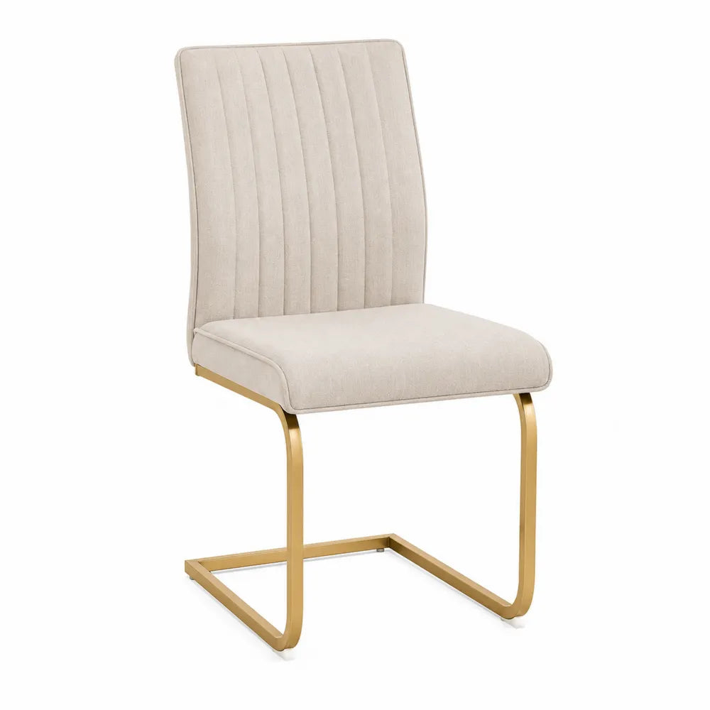 Fabric Upholstered Dining Chair with Metal Frame in Beige and Gold