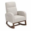 Linen Upholstered Rocking Chair with Solid Wood Frame Beige
