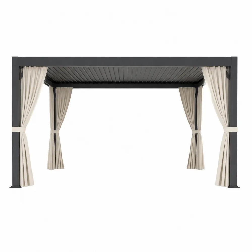 Outdoor Gazebo with Aluminum Frame and Polyester Curtains 400 cm x 300 cm Black/Beige