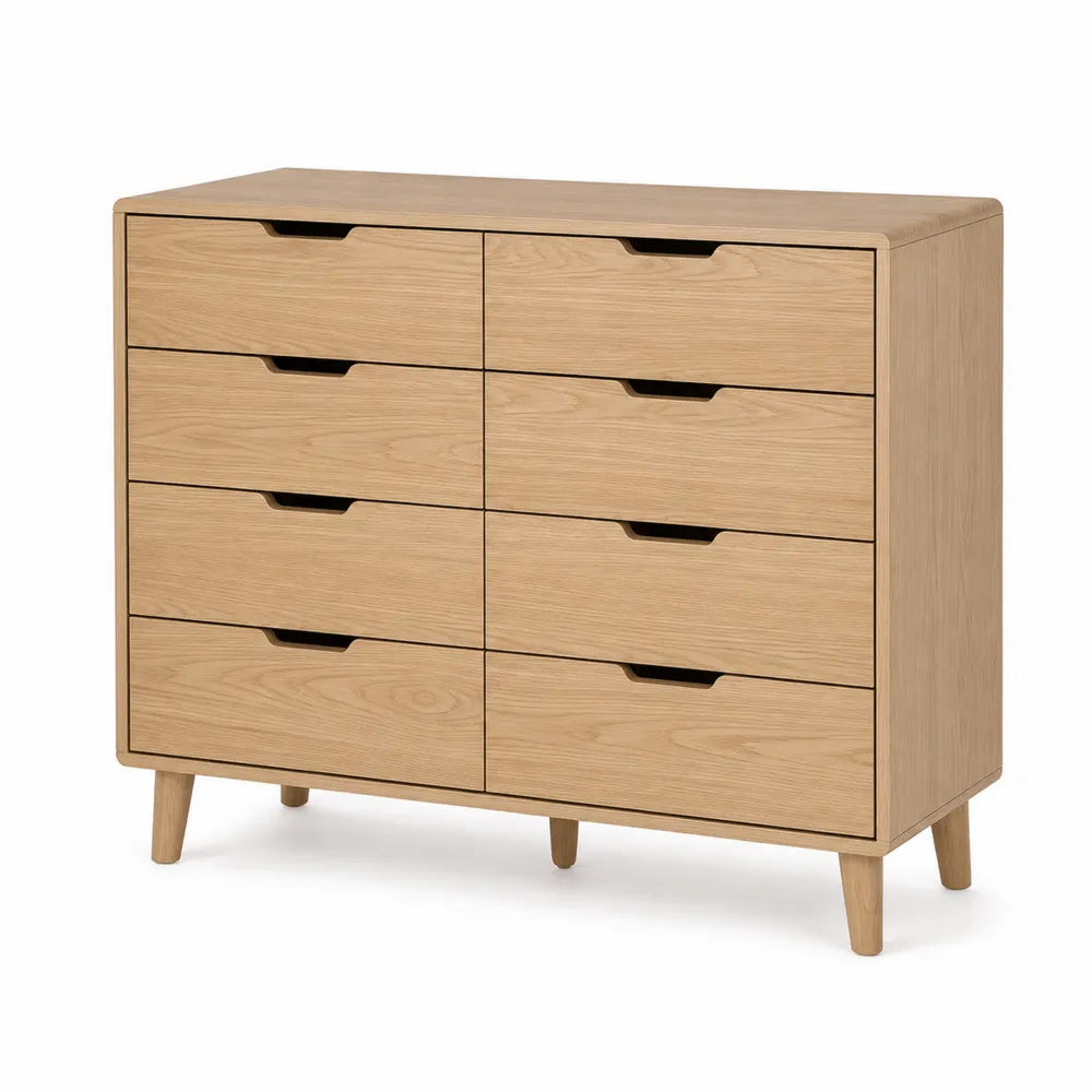 Wood Dresser with 8 Drawers Oak Finish 120x40x80 cm