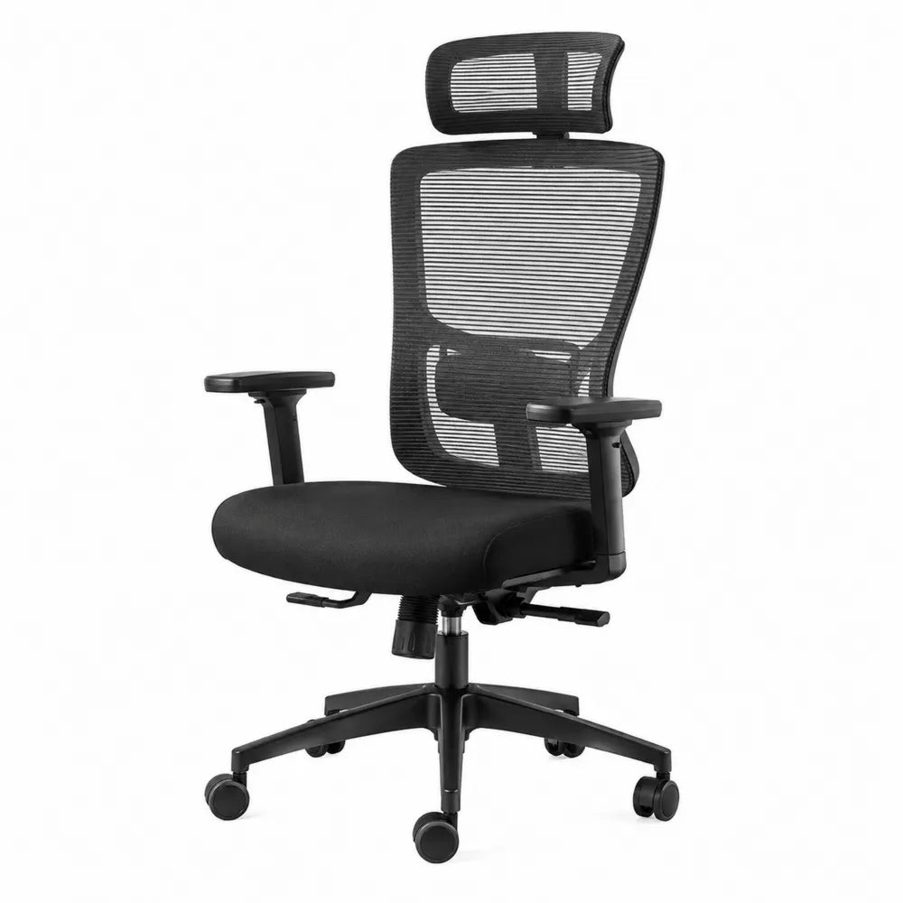 Office Chair with Mesh Back and Adjustable Headrest in Black