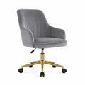Gray Velvet Office Swivel Chair with Metal Base and Adjustable Height