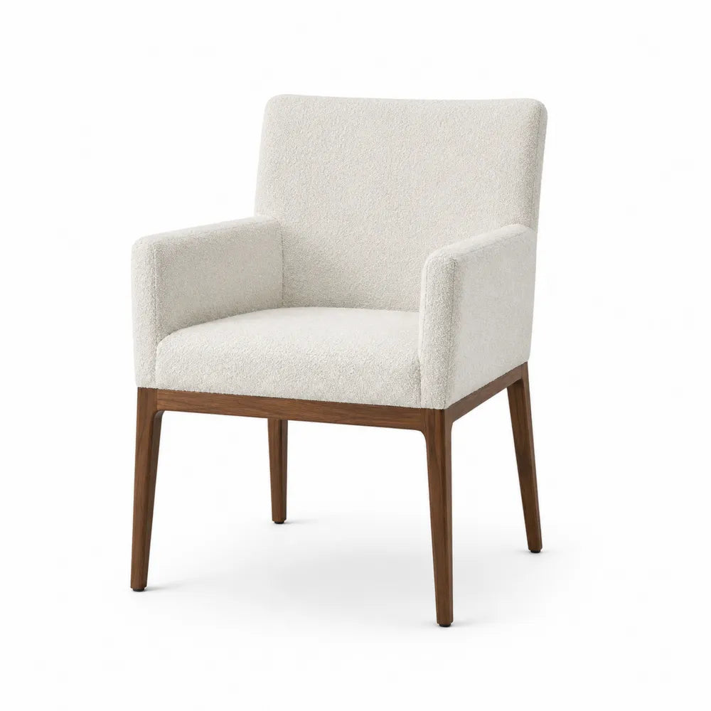 Dining Chair with Polyester Fabric Upholstery and Walnut Frame in Cream