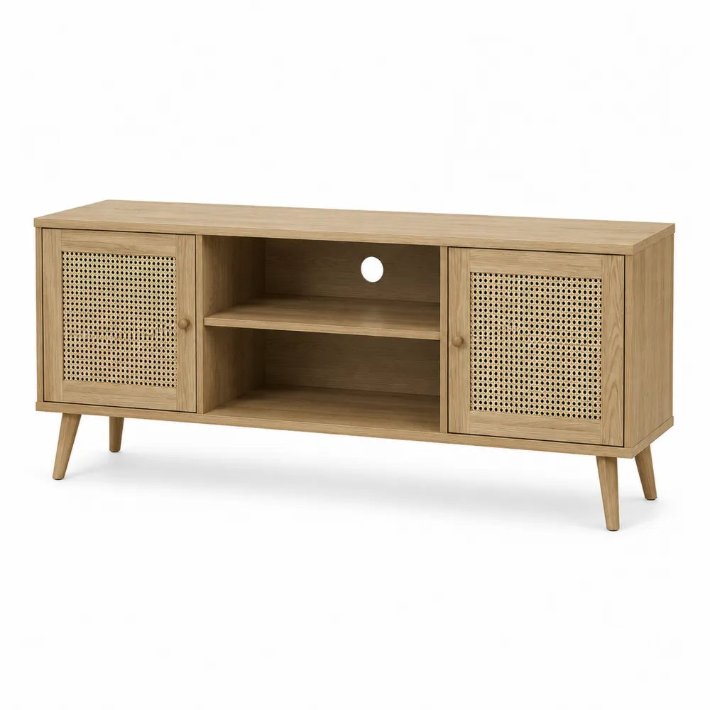 Wooden TV Stand with Rattan Doors 150cm