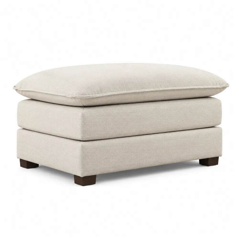 Rectangular Linen Ottoman Beige 90cm x 60cm x 45cm