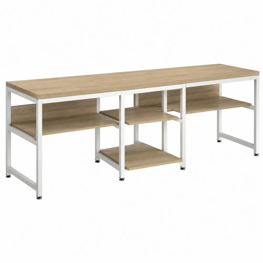 Rectangular Engineered Wood and Metal Desk with Shelves 200x60x75 cm