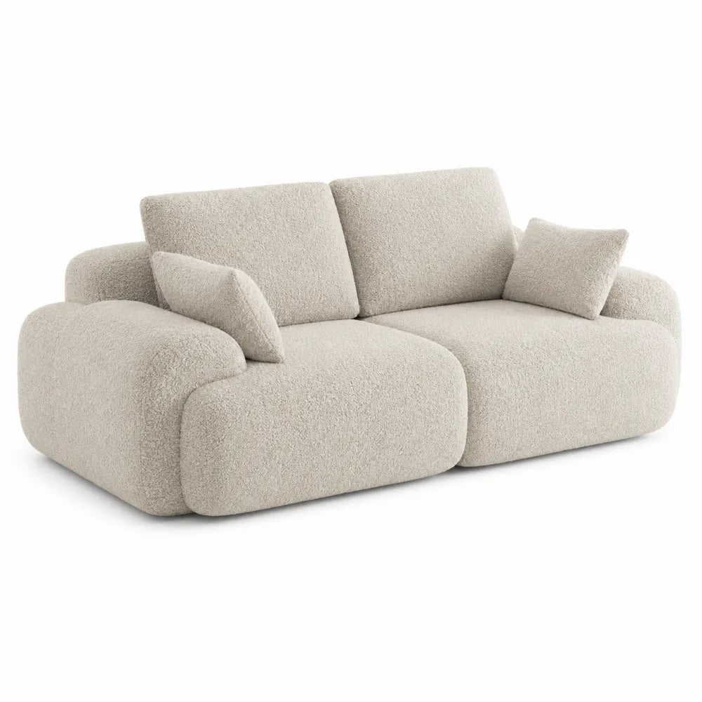 Two-Seater Sofa Curved Fabric Beige 180x90x80 cm