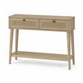 Beech Wood Console Table with Rattan Drawer Fronts and Shelf 120cm