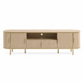 Oval Wood TV Stand with Ribbed Texture and Gold Metal Legs 180cm