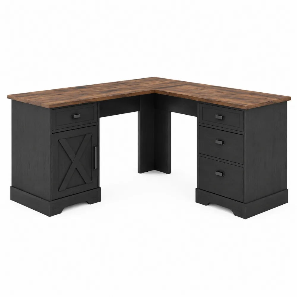 L-Shaped Desk with MDF Base Black/Brown 150x150x76cm