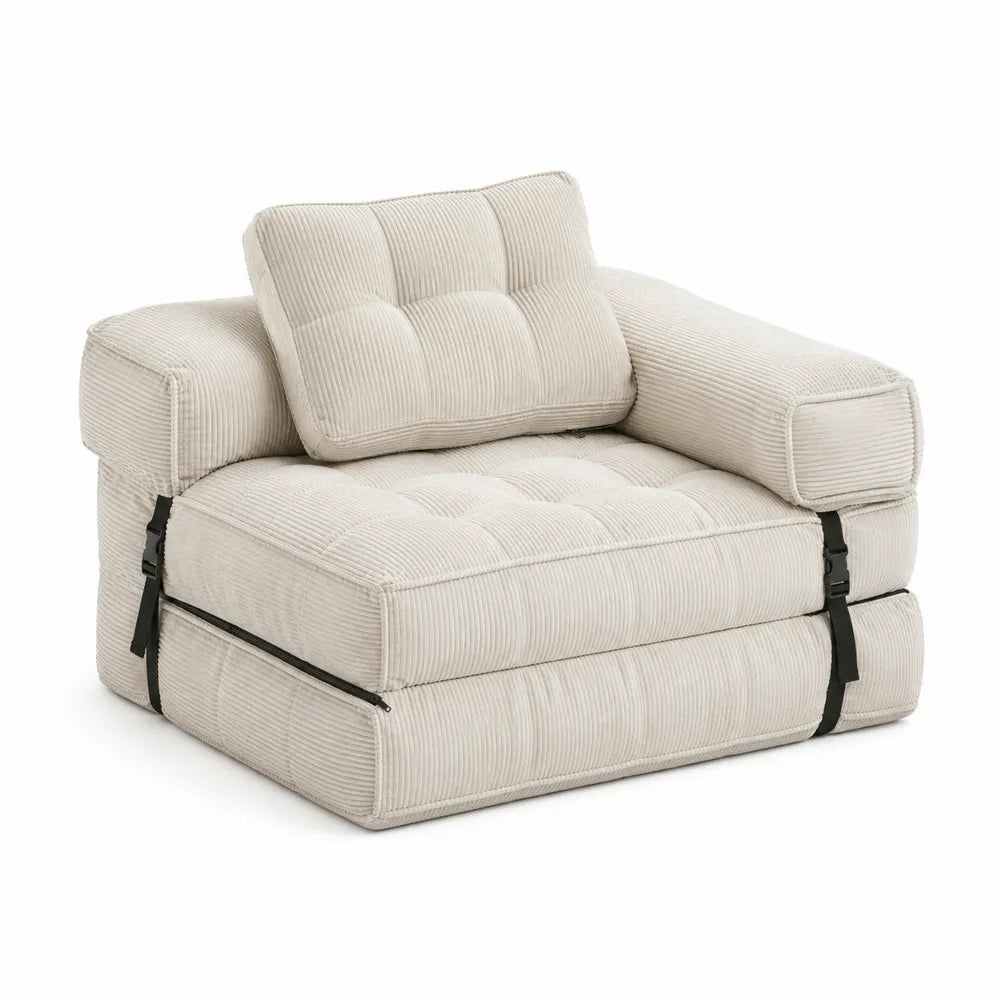 Convertible Polyester Corduroy Sofa Chair Bed Beige 90cm