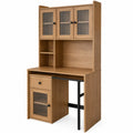 Wood Desk with Hutch and Storage Cabinets, Oak, 120cm x 55cm x 150cm