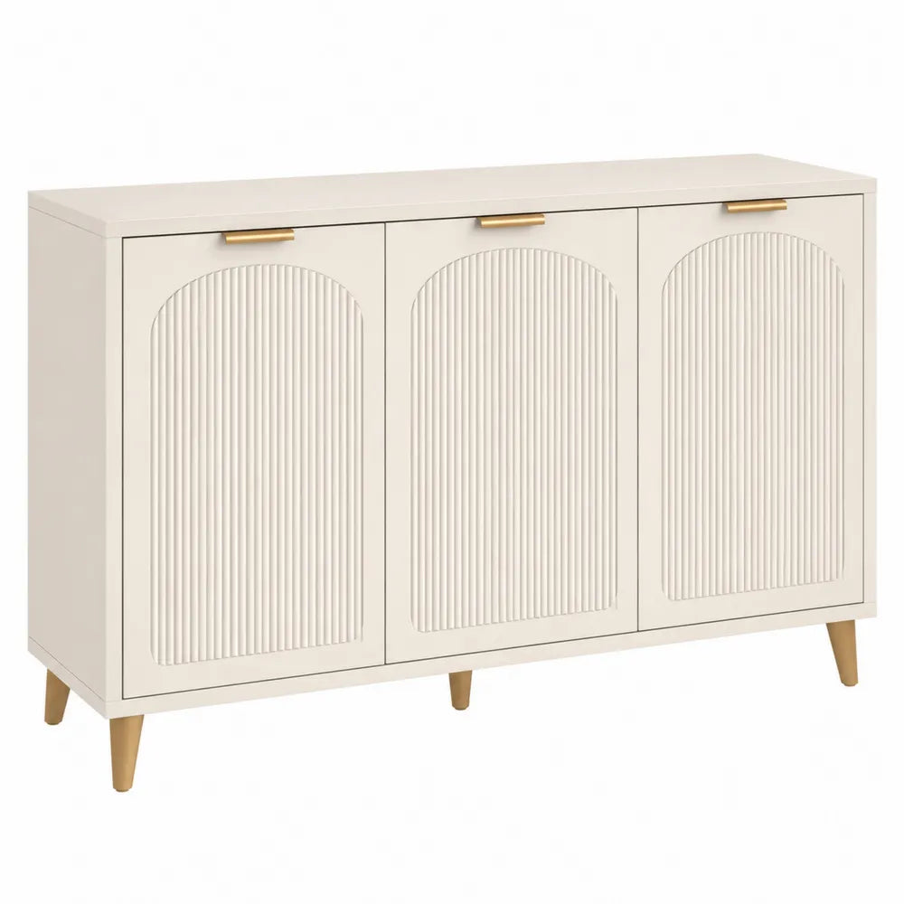 Sideboard Buffet Rectangular MDF Beige with Wood Legs 145cm x 40cm x 85cm