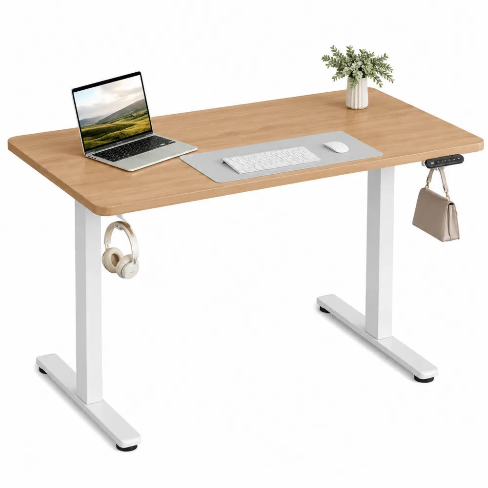 Adjustable Standing Desk MDF Oak Top White Legs 120cm x 60cm