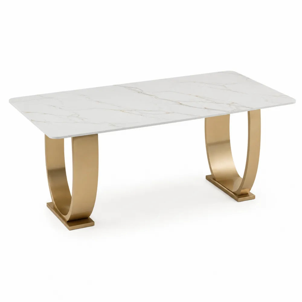 Rectangular Marble Dining Table with Gold Metal Legs