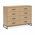 Wooden Dresser with 8 Drawers Oak Veneer Black Metal Base