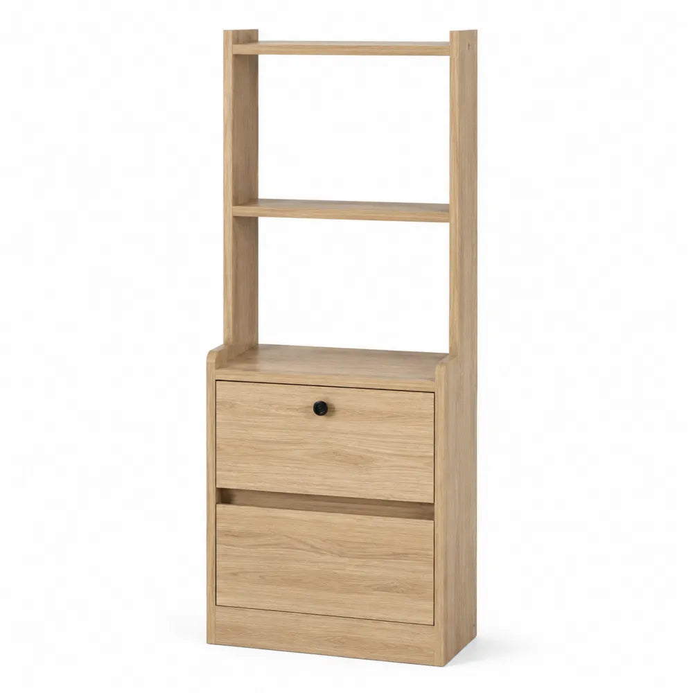 Wooden Bookcase with Shelves and 2 Drawers Oak 160cm
