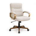 Office Chair Beige Linen Upholstery with Padded Armrests