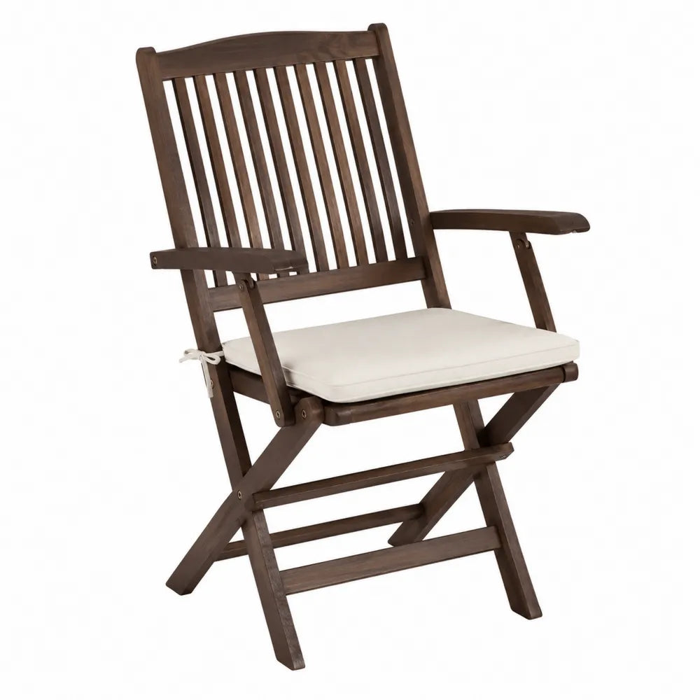 Outdoor Folding Wooden Chair with Acacia Frame and White Cushion