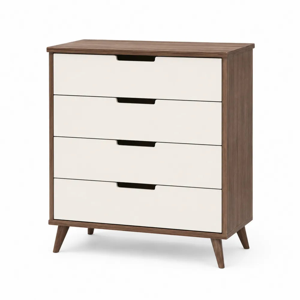 4-Drawer Wooden Dresser Walnut and Ivory 90x80x40 cm